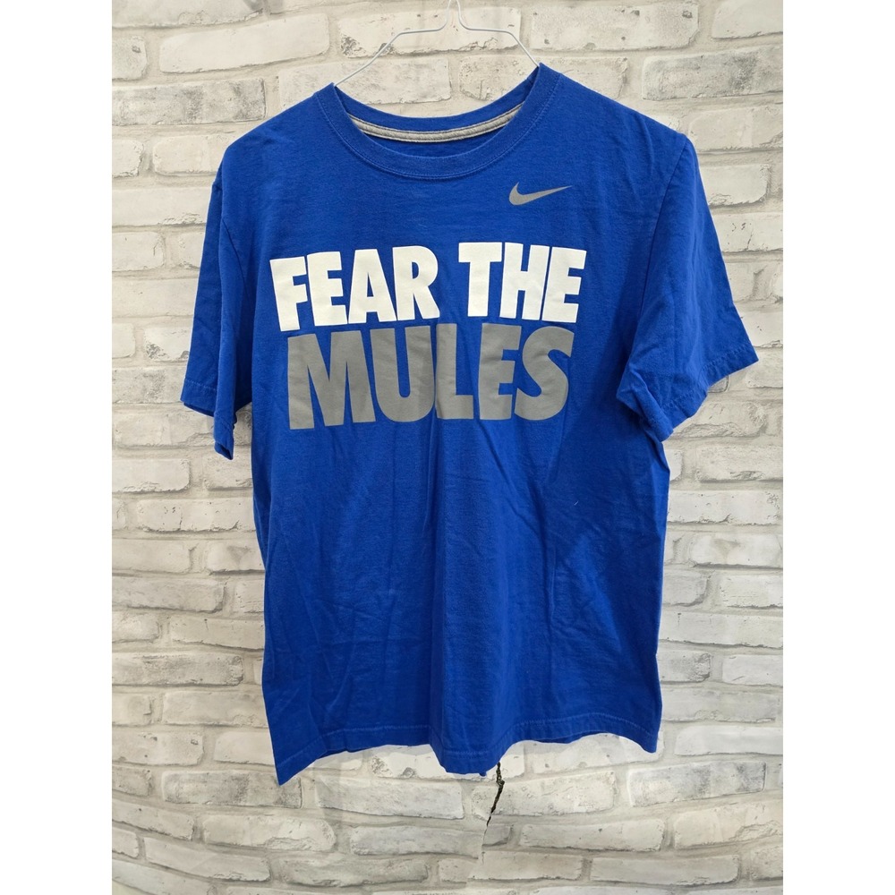 Nike Dri FIT Men L Blue The University of Central Fear the Mules Football Tee